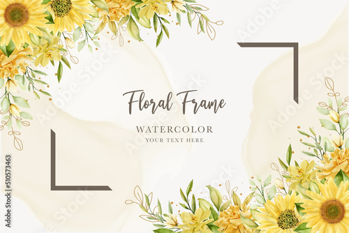 hand drawn sun flower summer floral background and wreath design