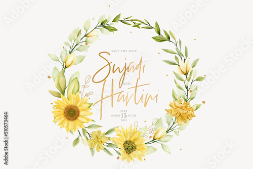 hand drawn sun flower summer floral background and wreath design