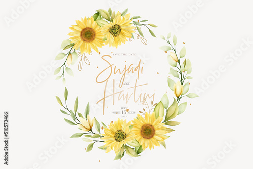 hand drawn sun flower summer floral background and wreath design