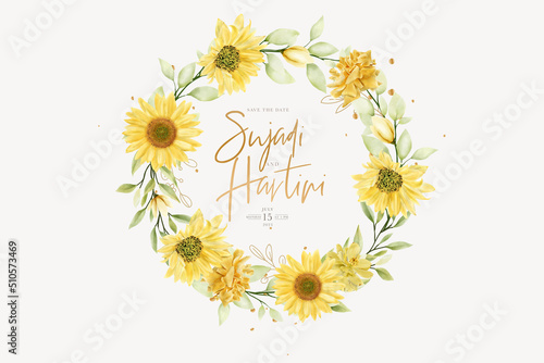 hand drawn sun flower summer floral background and wreath design