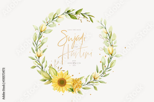 hand drawn sun flower summer floral background and wreath design