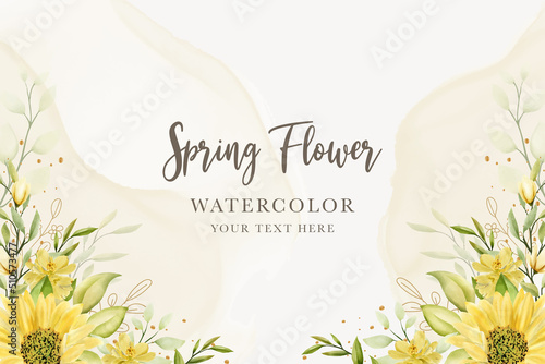 hand drawn sun flower summer floral background and wreath design