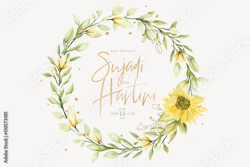 hand drawn sun flower summer floral background and wreath design