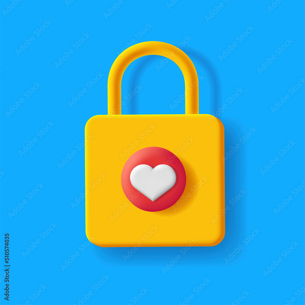 3d icon of padlock with heart shaped keyhole 3d icon of padlock with heart shaped keyhole
