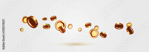 Money. 3D cash, flying coins isolated on white. Banking concept.