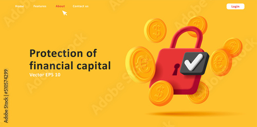 red padlock with golden coins 3d illustration