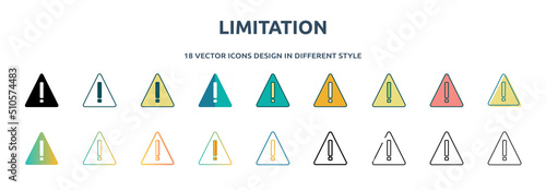 limitation icon in 18 different styles such as thin line, thick line, two color, glyph, colorful, lineal color, detailed, stroke and gradient. set of limitation vector for web, mobile, ui