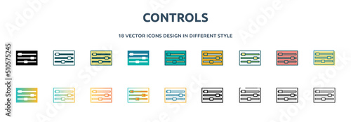 controls icon in 18 different styles such as thin line, thick line, two color, glyph, colorful, lineal color, detailed, stroke and gradient. set of controls vector for web, mobile, ui