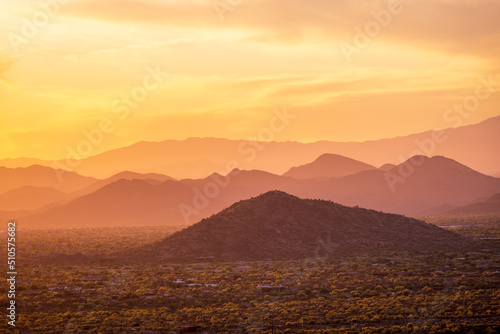 Hazy sunset over mountain range, Pinnacle Peak Park, Arizona © LiborK