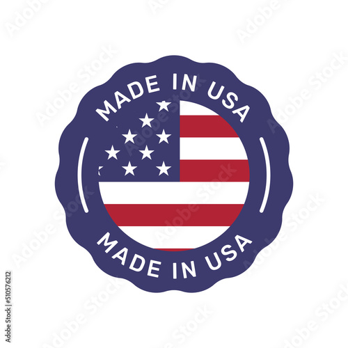 Made in USA colorful vector badge. Label sticker with United states flag.