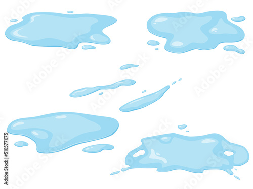 Water spill set. Blue water drop and water spill. 