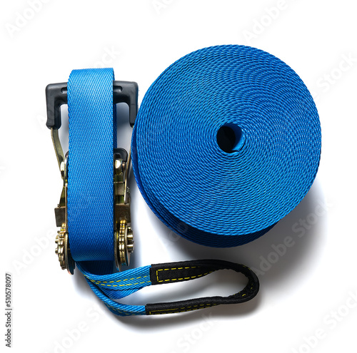 Fotografija ratchet blue strap tie isolated on white