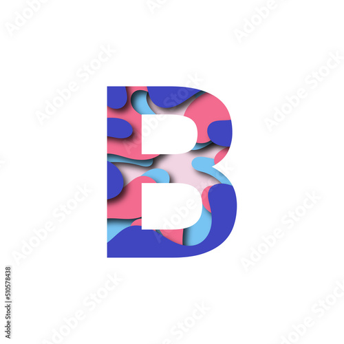 Colorful letter B in paper cut effect. 3D design. Vector illustration.