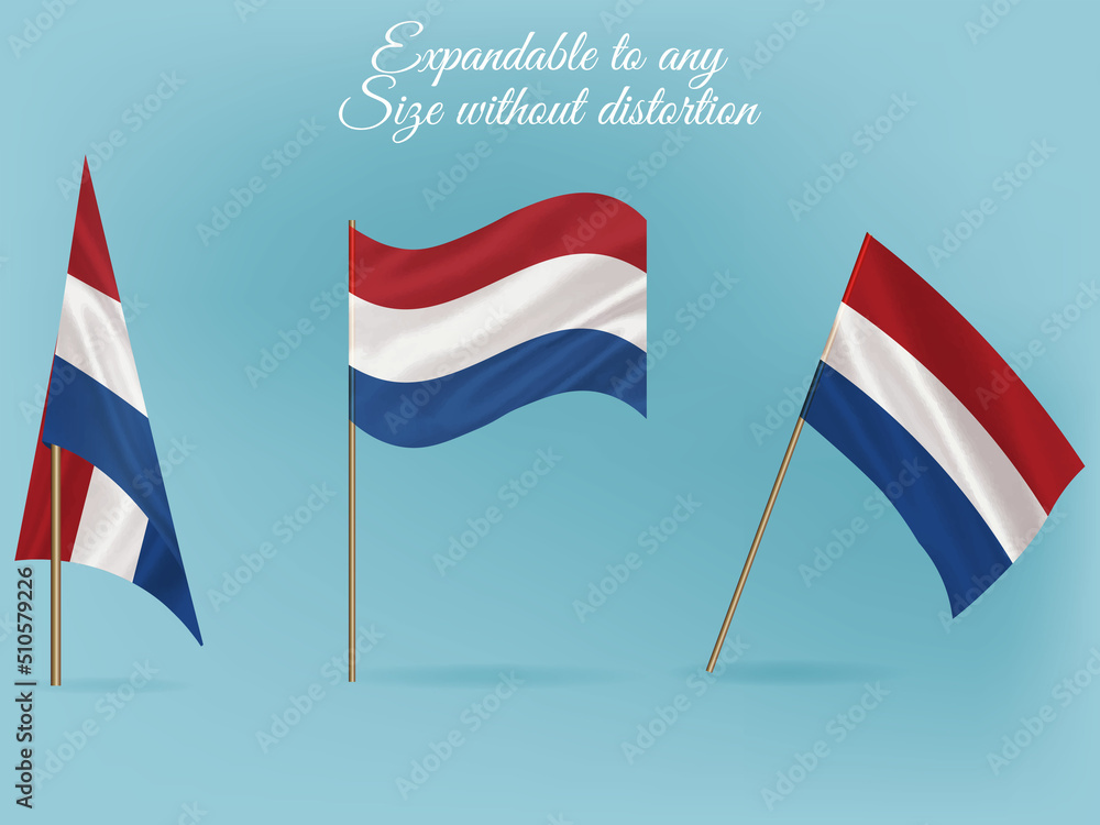 National flag of Netherlands vector.Waving flag of Netherlands from different angle