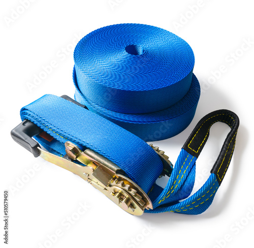 Canvas Print ratchet blue strap tie isolated on white