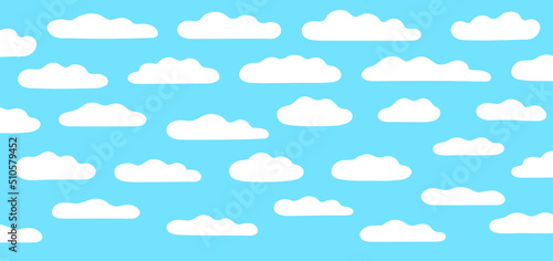 Clouds set. Cloudy sky. Vector flat illustration isolated on blue background.