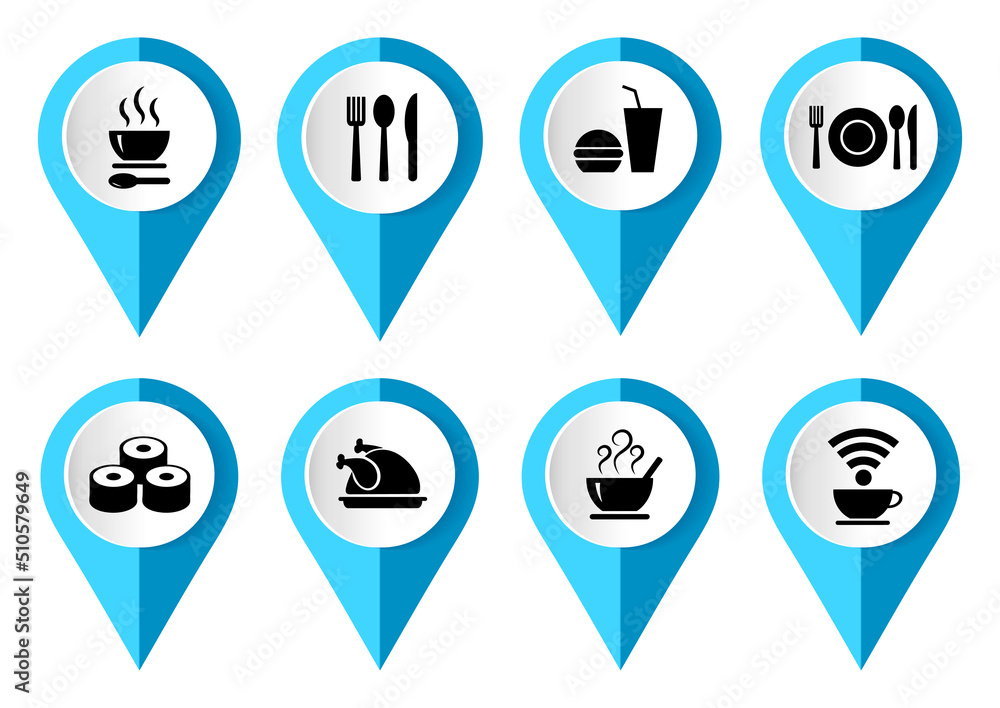 Food vector icon set, flat design pointers, infographic template. Food vector icon set, flat design pointers, infographic template.