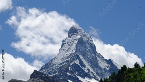 A timelapse footage of moving cloud and Matterhorn in Zermatt, Switzerland.