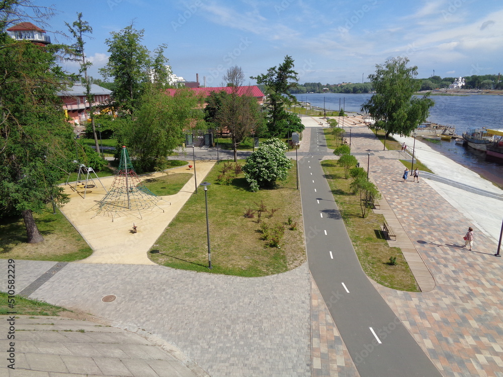road to the city, embankment street in Veliky Novgorod, Russia
