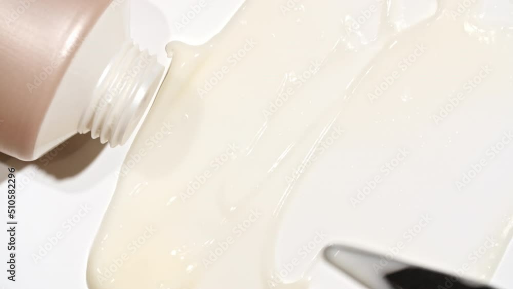 Cream for face, Smear, Concealer, Cosmetic Liquid Foundation, Cream, Makeup Brush, Spatula. Beauty skincare product sample. Advertising. Organic cosmetics, medicine. Macro shoot. High quality 4k Cream for face, Smear, Concealer, Cosmetic Liquid Foundation, Cream, Makeup Brush, Spatula. Beauty skincare product sample. Advertising. Organic cosmetics, medicine. Macro shoot. High quality 4k