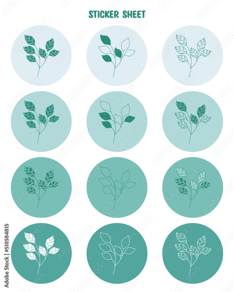 Set of spring minimal green leaf stickers for bullet journal stickers, planner, scrapbook stickers design and more. Set of spring minimal green leaf stickers for bullet journal stickers, planner, scrapbook stickers design and more.