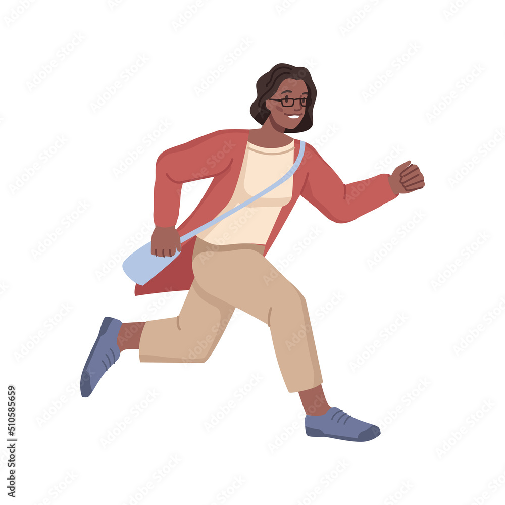 Female character running fast for sales and discounts in shops or stores. Isolated girl with bag hurrying up for offers in boutique, consumer and shopaholic hobby, vector illustration Female character running fast for sales and discounts in shops or stores. Isolated girl with bag hurrying up for offers in boutique, consumer and shopaholic hobby, vector illustration