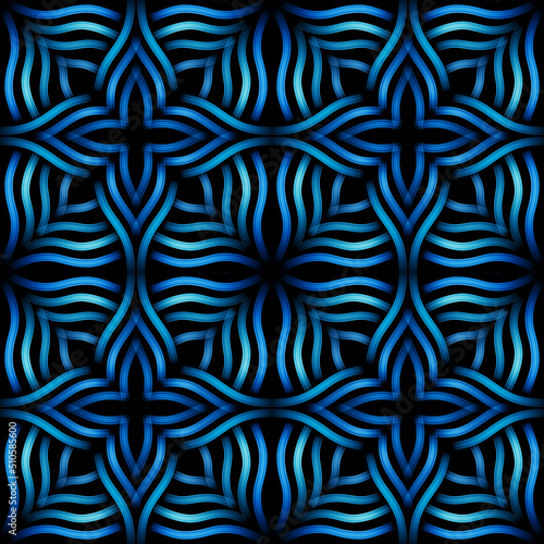 Blue seamless pattern luxury style. Shining textile interior design. Stripes modern glowing print. Procreate tile texture.