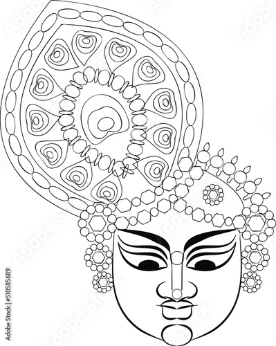 Shrinathji, Jagannath, or Lord Krishna with cows, in Indian folk painting Pichwai style
