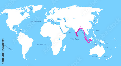 Chola Dynasty the largest borders map with all world  all sea and ocean names