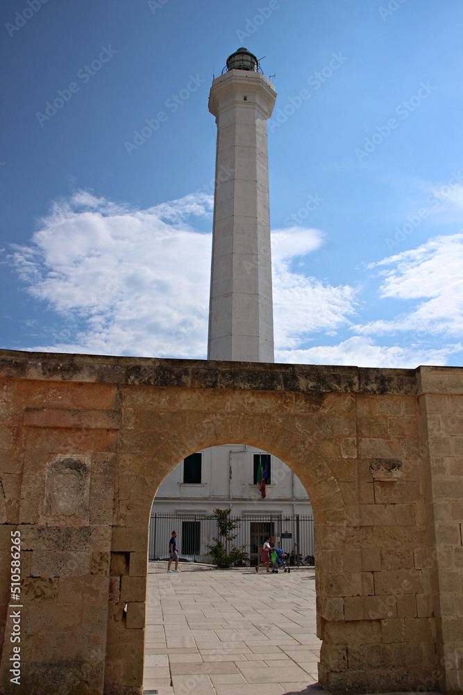 Italy, Salento: Foreshortening of lighthouse of Saint Maria of Leuca.