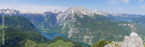 Panoramaaufnahme auf den Königsee und die umliegenden Berggipfel - insbesondere Watzmann photo