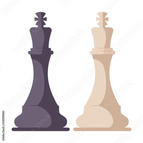 Black and white chess pieces, king. Modern figures of boardgame. Chess figures for strategy board game, leisure activity, mind sport. Flat vector illustration isolated on white background
