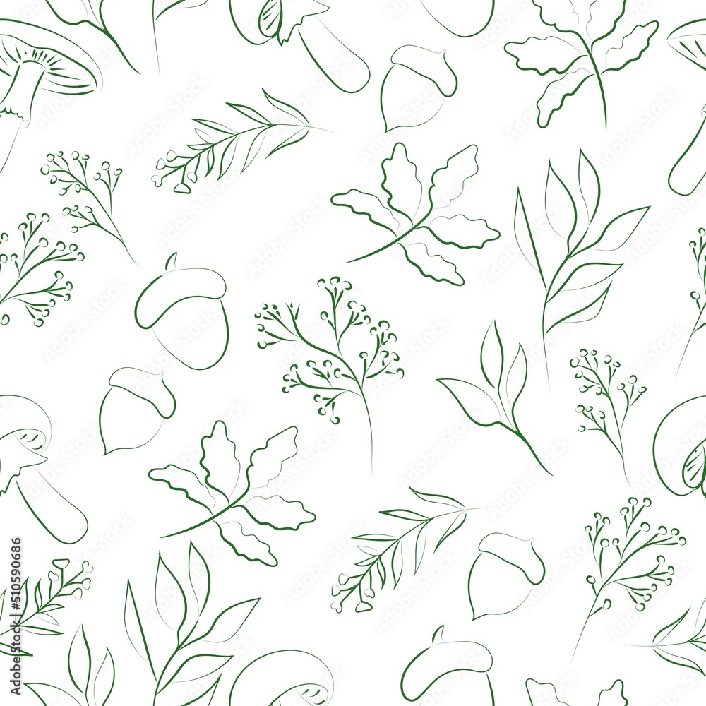 Green botany drawing seamless pattern Green botany drawing seamless pattern