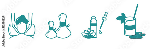 spa icon set candles, incense sticks, essential oil icon set vector illustration 