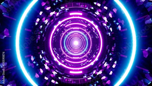 Pulsing Neon Circle Light in the Mosaic Pattern Tunnel
