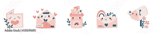 Cute postal letters and postcards vector set.