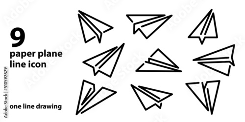 Valokuvatapetti one line drawing of paper plane icon set vector illustration