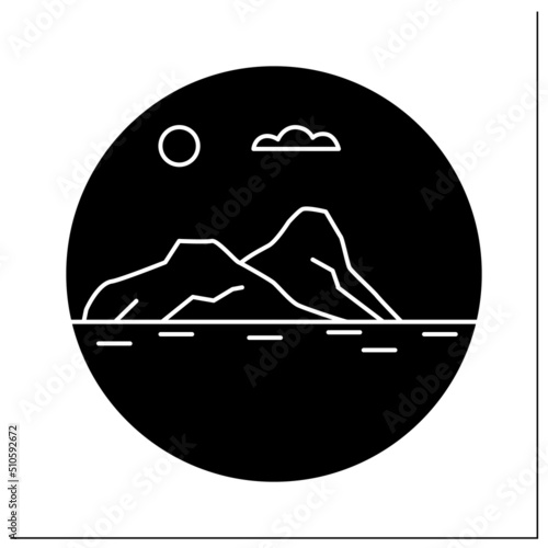 Headland glyph icon.High point of land projecting into sea, promontory. Landscape concept.Filled flat sign. Isolated silhouette vector illustration