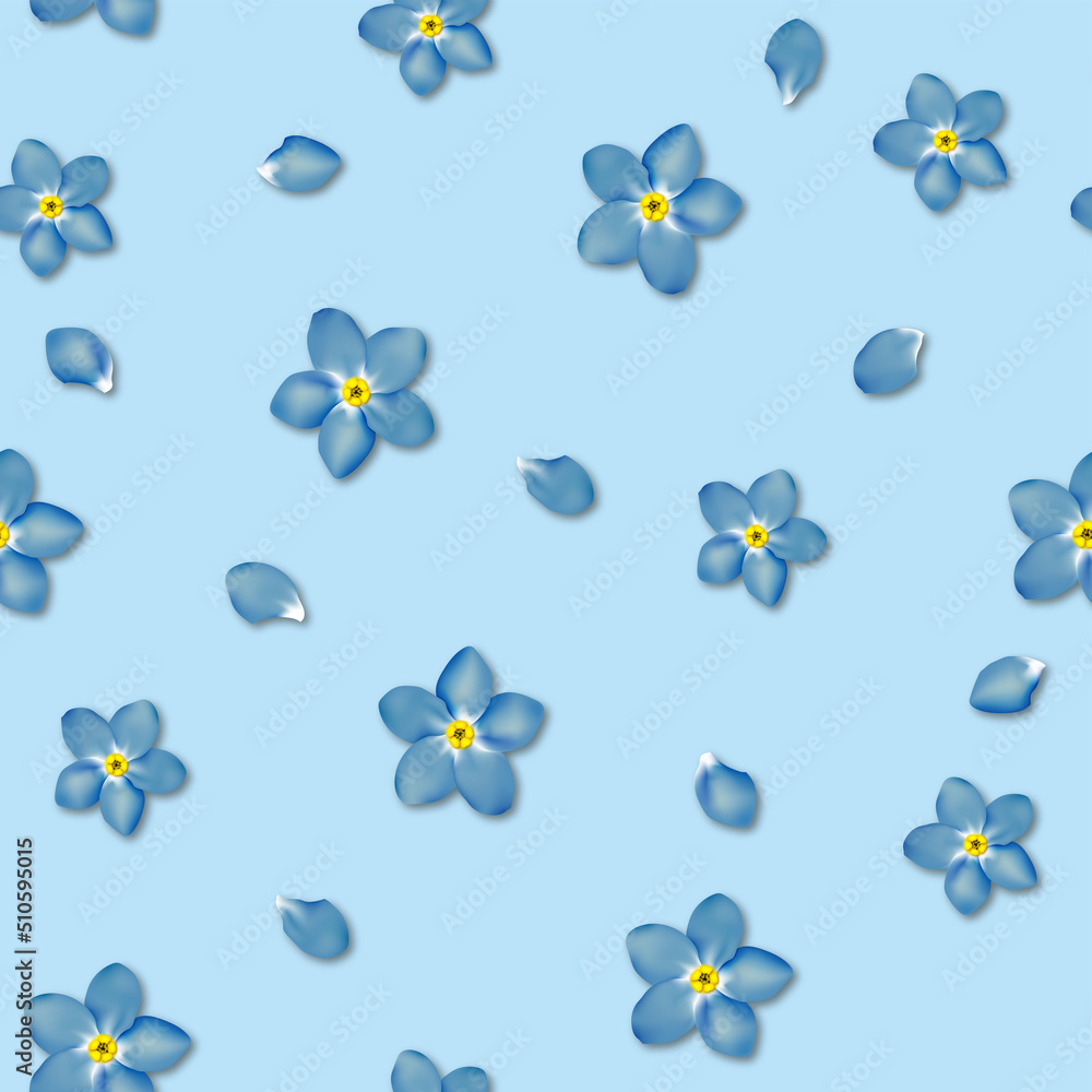 Blue flowers on blue background. Seamless vector floral pattern