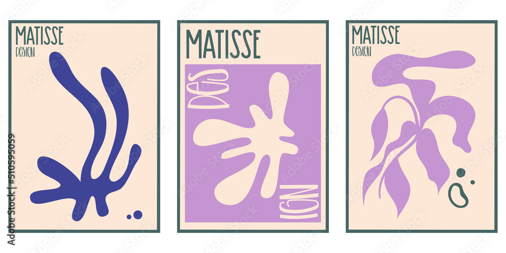 Aesthetic matisse poster set isolated with text. Modern minimal design collection. Abstract vector illustration. Vintage nature graphic. Abstract art background vector. Trendy floral design.