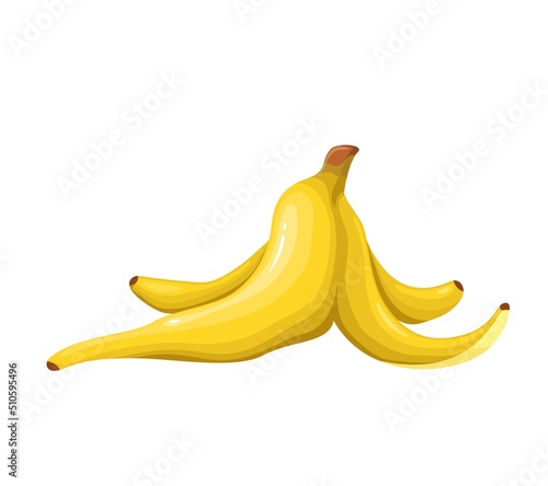 Banana peeled skin yellow color vector illustration. Leftovers of eaten tropical banana fruit in cartoon style, isolated