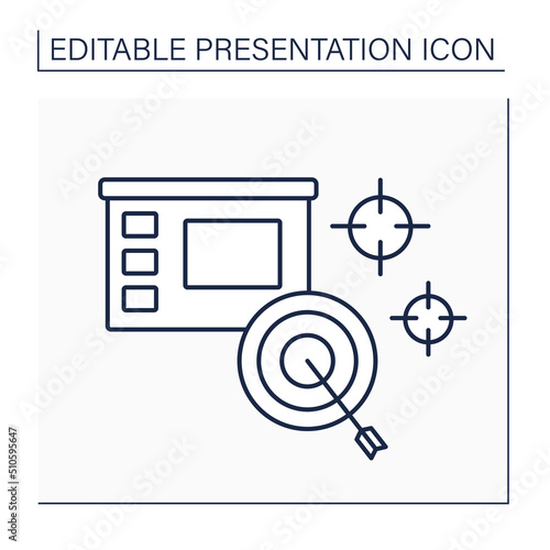 Purpose presentation line icon. Presentation with tangible purpose. Slideshow to convey information to people. Presentation concept. Isolated vector illustration. Editable stroke