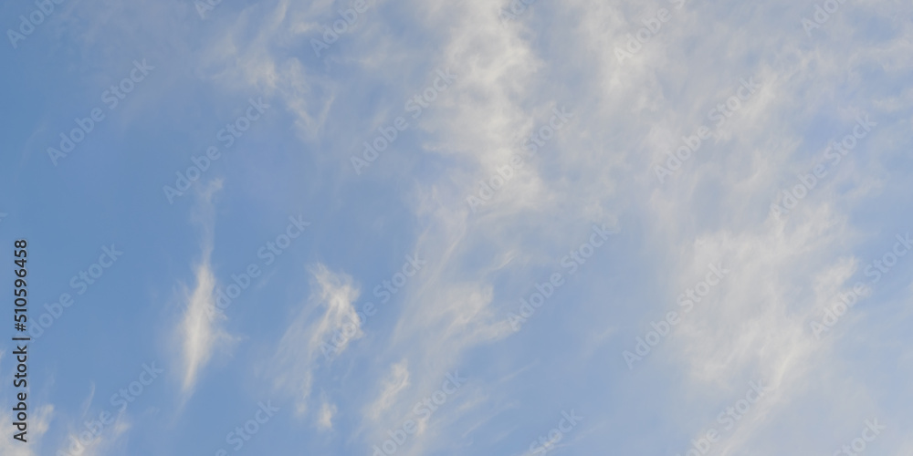 Panorama Bright blue sky with light clouds of interesting shape Panorama Bright blue sky with light clouds of interesting shape