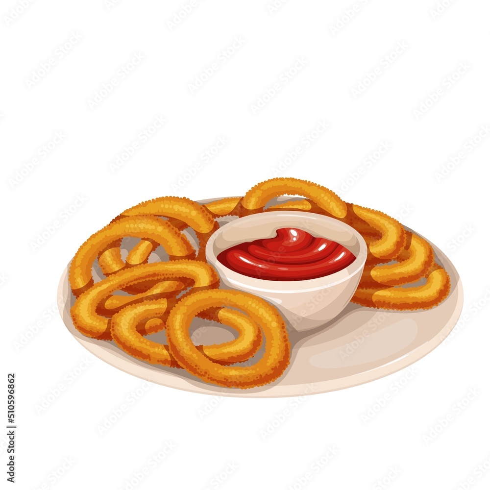Onion rings, fast food vector illustration. Snack for design pub. Stock  Vector | Adobe Stock