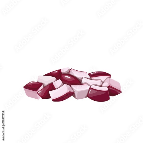Chopped red onion cubes flat color vector objects. Cut onion vegetable for salad cooking cartoon style illustration