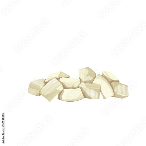 Chopped onion cubes flat color vector objects. Cut onion vegetable for salad cooking cartoon style illustration