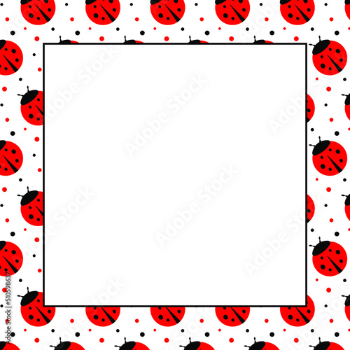 funny cartoon frame ladybugs for event,  birthday party, baby shower, wedding invitation mock up. background design. vector illustration