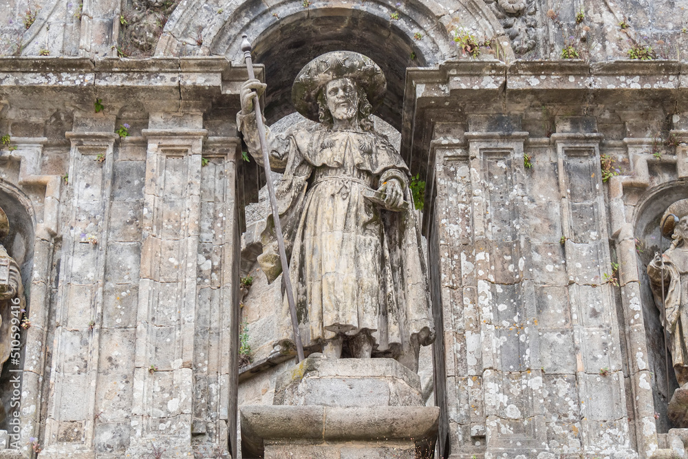 Santiago Apostol detail in the facade of the of Santiago de Compostela  Cathedral in Galicia, Spain