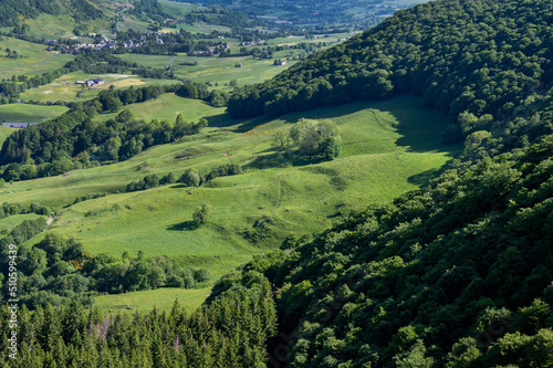 Paysage des Monts du Cantal en Auvergne au printemps dans la vallée de Cheylade en France © michel
