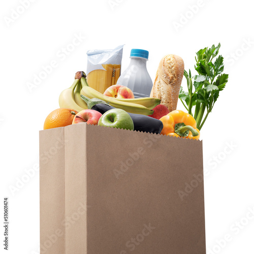 Full grocery bags and blue sky photo